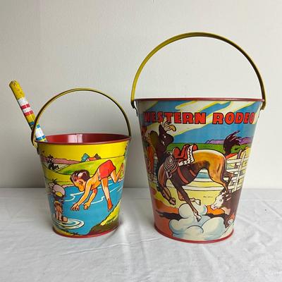 D906 Western Rodeo Sand Pails by US Metal Toy MFG Co. with Sailing Shovel