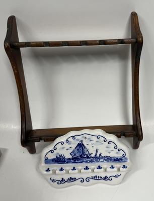 3 miniature spoon lot with 2 display pieces wood and Delft
