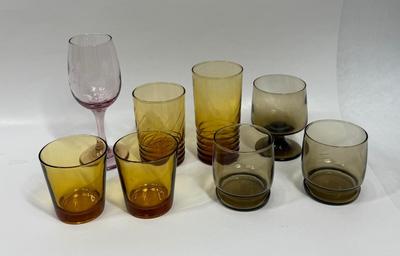 Vintage MCM Glass Lot - amber, smokey topaz, pink