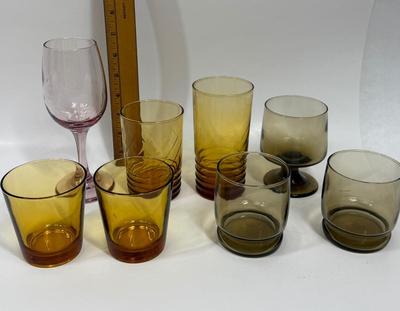 Vintage MCM Glass Lot - amber, smokey topaz, pink