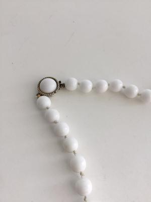 Vintage clasp white beaded long necklace