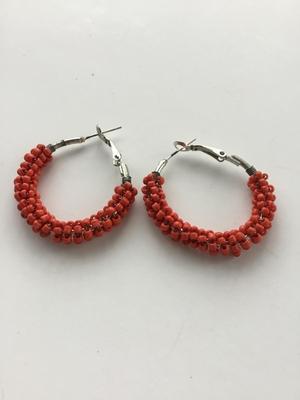Red beaded fashion hoop earrings