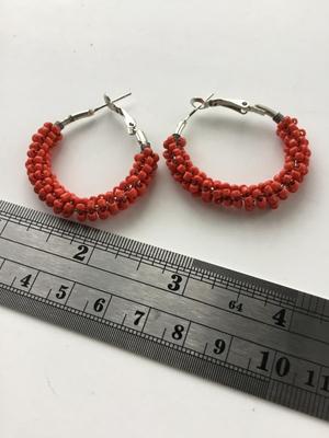 Red beaded fashion hoop earrings