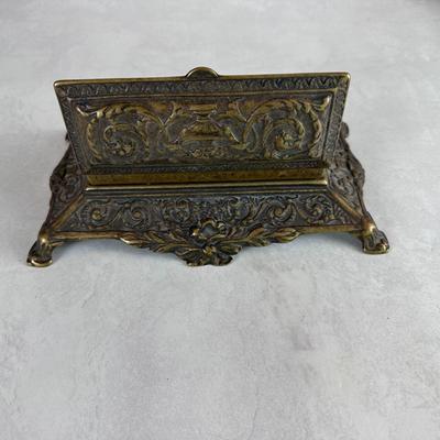 Ornate Antique brass inkwell/standish
