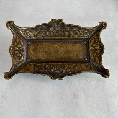 Ornate Antique brass inkwell/standish