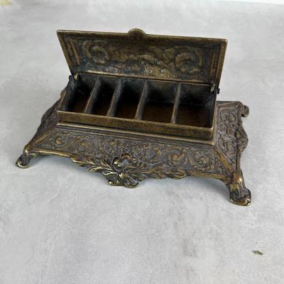 Ornate Antique brass inkwell/standish