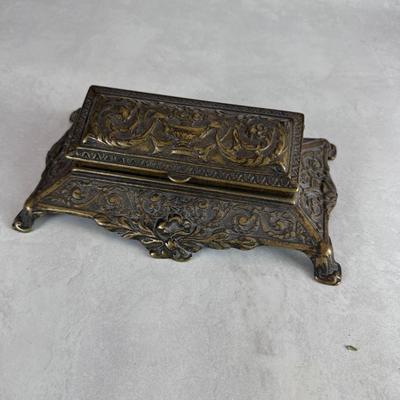 Ornate Antique brass inkwell/standish