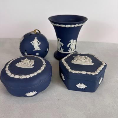 Wedgwood Jasperware Trinket Boxes, Vase, and Pomander