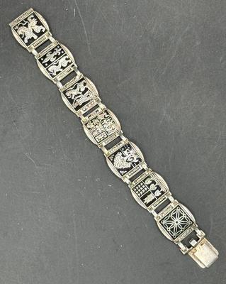 Vintage Paris France Tourist Silver-tone Panel Bracelet