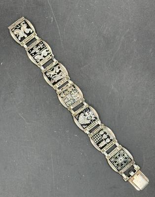 Vintage Paris France Tourist Silver-tone Panel Bracelet