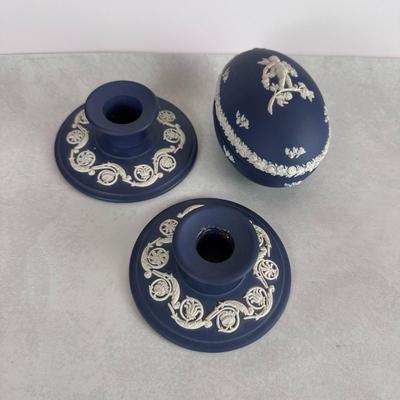 Wedgwood Jasperware Candlestick Holders and Trinket Box