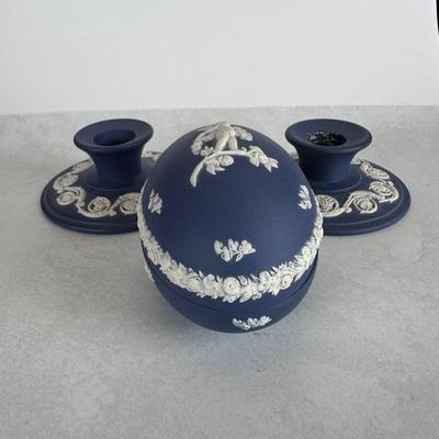 Wedgwood Jasperware Candlestick Holders and Trinket Box