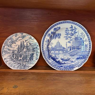 Lot of 7: blue/white english dishes