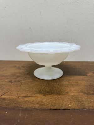 Vintage Anchor Hocking Old Colony Open Lace Edge Milk Glass Compote NO LID