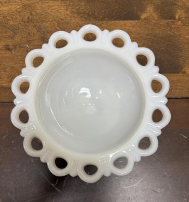 Vintage Anchor Hocking Old Colony Open Lace Edge Milk Glass Compote NO LID