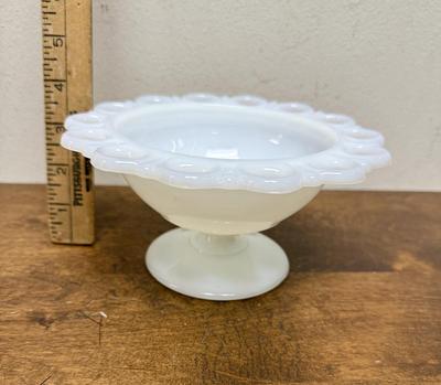 Vintage Anchor Hocking Old Colony Open Lace Edge Milk Glass Compote NO LID