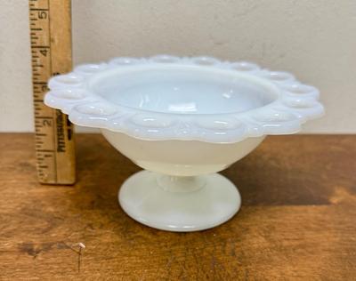 Vintage Anchor Hocking Old Colony Open Lace Edge Milk Glass Compote NO LID