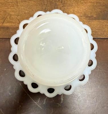 Vintage Anchor Hocking Old Colony Open Lace Edge Milk Glass Compote NO LID