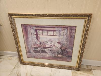 Lot #155 Large Framed Art Print - Girl Reading - 1980's