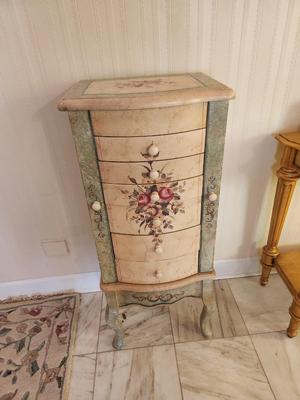 Lot #156 Contemporary Jewelry Armoire - lovely French Country motif - 6 drawers