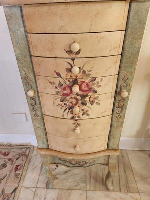 Lot #156 Contemporary Jewelry Armoire - lovely French Country motif - 6 drawers