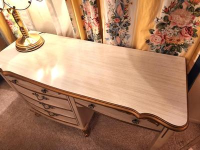 Lot #157 Vintage French Provincial Knee-Hole Desk w/Chair