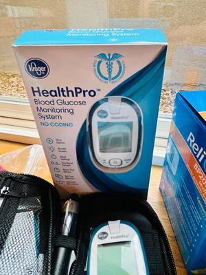 HEALTH ITEMS, BLOOD PRESSURE MONITOR, GLUCOSE MONITOR, HAND WEIGHTS, HOT OR COLD WRAPS AND MORE!