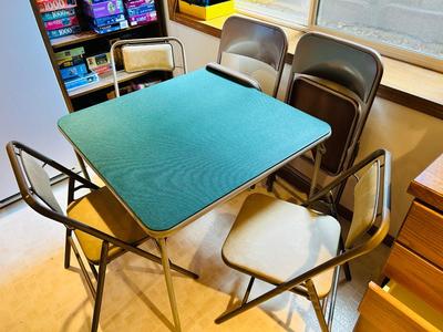 2 FOLDING SAMSONITE CARD TABLES AND 8 CHAIRS