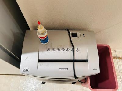 HEAVY DUTY ATIVA PAPER SHREDDER, WASTE CAN, & CABINET ORGANIZING RACKS