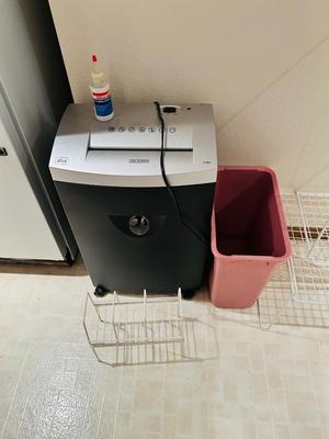HEAVY DUTY ATIVA PAPER SHREDDER, WASTE CAN, & CABINET ORGANIZING RACKS