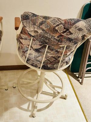 2 CUSHIONED SWIVEL BAR STOOLS