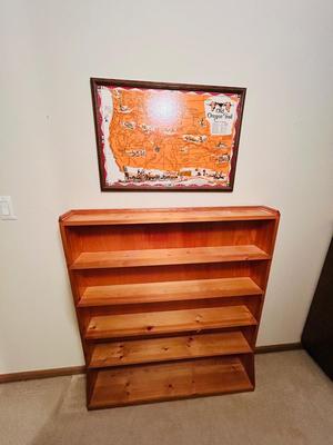 NARROW KNOTTY PINE SHELF, AND OREGAN TRAIL MAP
