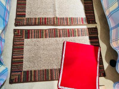 THROW RUGS W/RUBBER BACKING, TABLE RUNNER AND DOOR MAT