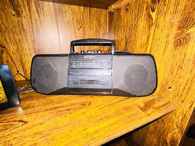 SONY AM/FM RADIO, ACCURITE INDOOR OUTDOOR WEATHER STATION, & SHARP BATTERY OPERATED CLOCK