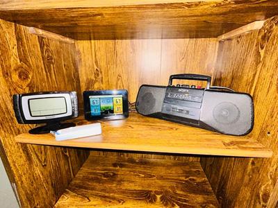 SONY AM/FM RADIO, ACCURITE INDOOR OUTDOOR WEATHER STATION, & SHARP BATTERY OPERATED CLOCK
