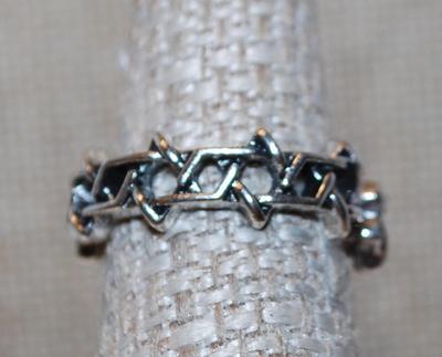 Size 6 All Silver Tone "Barbed Wire" OPEN BAND Ring (3.2g)