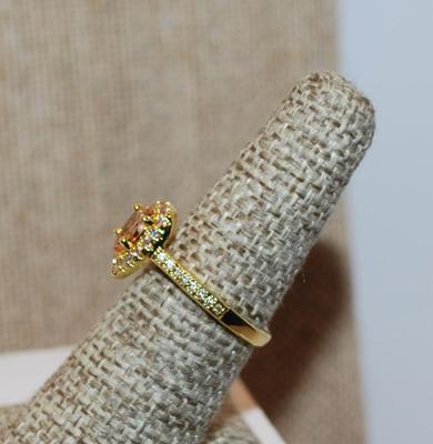 Size 6 ½ Pear Cut AMBER Colored Ring with a Pear Surround on a Gold Tone Band (2.9g)