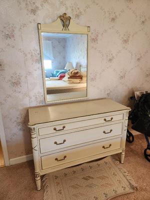 Lot #163 Vintage Thomasville French Provincial Style Dresser with Matching Wall Mirror