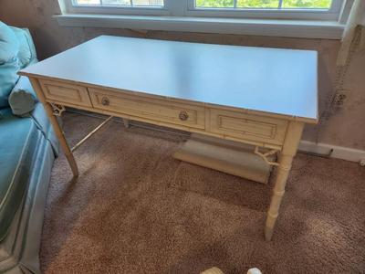 Lot #167 Thomasville Faux Rattan Desk - 1 drawer - Matching Chair