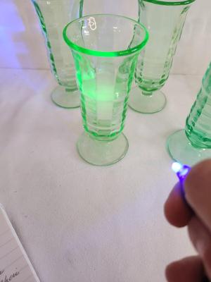 Lot #169 Lot of 5 Vintage Uranium/Vaseline Glass Footed Sherbets - GLOWS