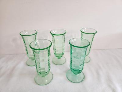Lot #169 Lot of 5 Vintage Uranium/Vaseline Glass Footed Sherbets - GLOWS