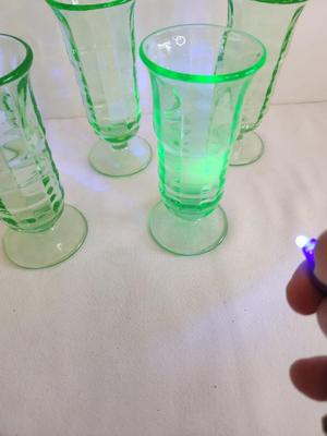 Lot #169 Lot of 5 Vintage Uranium/Vaseline Glass Footed Sherbets - GLOWS