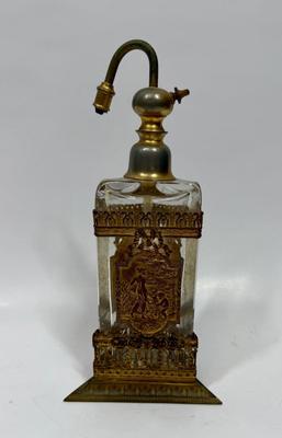 Antique Perfume Bottle in Gold Metal Frame missing atomizer