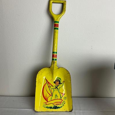 D917 Lot of Two Vintage German Litho Print Sand Pails with J. Chein Shovel