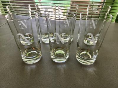 Lot #176 Lot of 7 Etched Initial "N" drinking Glasses