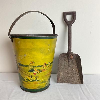 D956 Antique Victorian Sand pail with Shovel Made in USA by T. Cohn