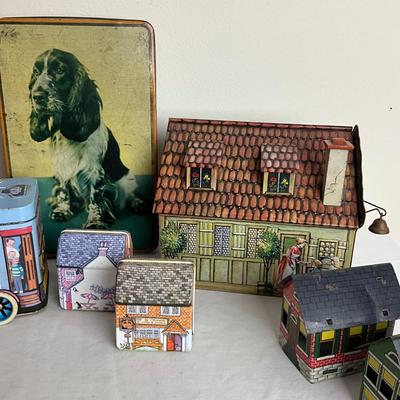D957 Lot of Vintage Tin Candy Boxes and German Houses