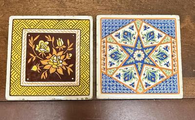 Lot of 2 antique Vintage Square Tile Trivets