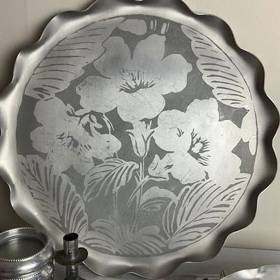 D959 Lot of Aluminum Platters, Coasters, Vase