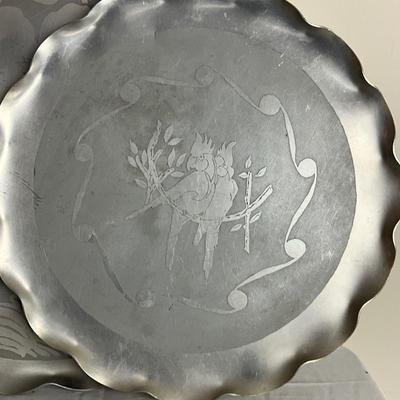 D959 Lot of Aluminum Platters, Coasters, Vase